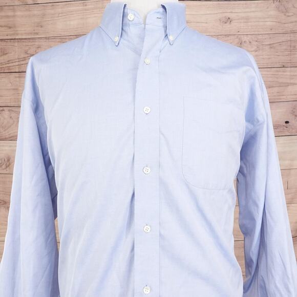 Jos A Bank Shirt Mens 17.5 35 Blue Button Down Traveler's Collection Cotton - Picture 1 of 7